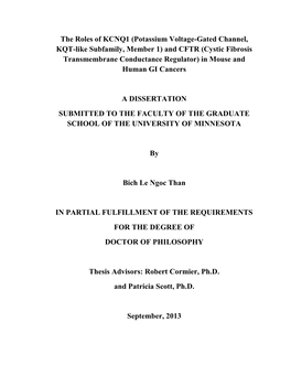 The Roles of KCNQ1 (Potassium Voltage-Gated Channel, KQT-Like Subfamily, Member 1) and CFTR (Cystic Fibrosis Transmembrane Condu