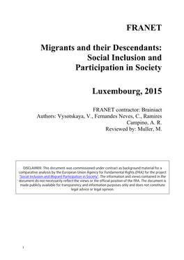 Social Inclusion and Participation in Society Luxembourg, 2015