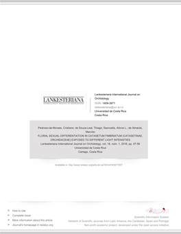Redalyc.FLORAL SEXUAL DIFFERENTIATION in CATASETUM FIMBRIATUM (CATASETINAE, ORCHIDACEAE) EXPOSED to DIFFERENT LIGHT INTENSITIES