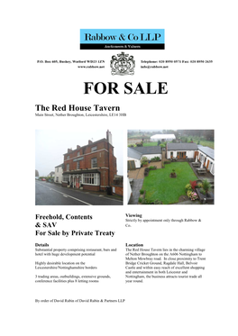 FOR SALE the Red House Tavern