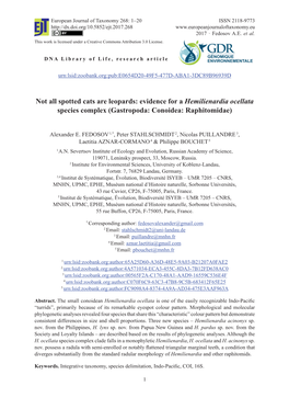 Evidence for a Hemilienardia Ocellata Species Complex (Gastropoda: Conoidea: Raphitomidae)