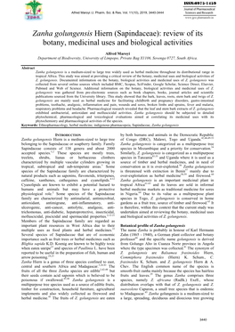 Zanha Golungensis Hiern (Sapindaceae): Review of Its Botany, Medicinal Uses and Biological Activities