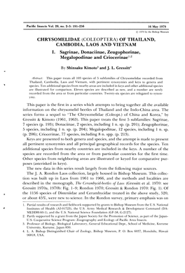 Chrysomelidae (Coleoptera) of Thailand, Cambodia, Laos and Vietnam I