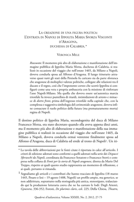 Il Destino Politico Di Ippolita Maria, Secondogenita Del Duca Di Milano