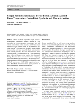 Copper Selenide Nanosnakes: Bovine Serum Albumin-Assisted Room Temperature Controllable Synthesis and Characterization