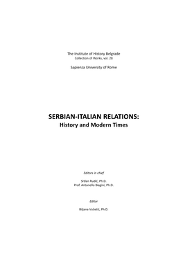 SERBIAN‐ITALIAN RELATIONS: History and Modern Times