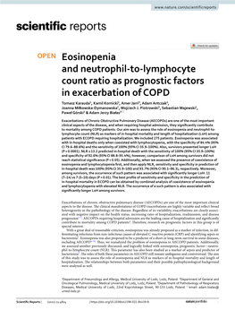 Eosinopenia and Neutrophil-To-Lymphocyte Count Ratio