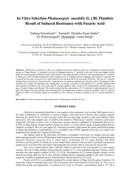 In Vitro Selection Phalaenopsis Amabilis (L.) Bl. Plantlets Result of Induced Resistance with Fusaric Acid