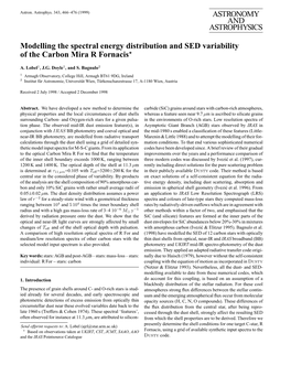 ASTRONOMY and ASTROPHYSICS Modelling The