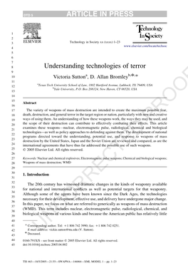 Understanding Technologies of Terror 9 a B,!, 10 Victoria Sutton , D