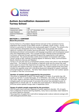 Autism Accreditation Assessment Turney School