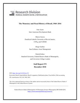 The Monetary and Fiscal History of Brazil, 1960-2016