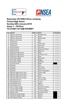 Equivents UK NSEA Show Jumping Forest Edge Arena Sunday 26Th January 2019 Class 1 - 70/75Cm to START at 9AM PROMPT