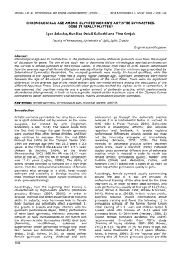 Chronological Age Among Olympic Women's Artistic... Acta Kinesiologica 11 (2017) Issue 2: 108-116