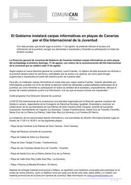 El Gobierno Instalará Carpas Informativas En Playas De Canarias Por El Día Internacional De La Juventud