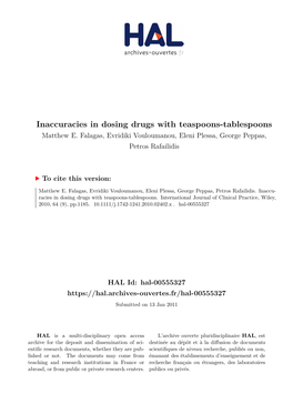 Inaccuracies in Dosing Drugs with Teaspoons-Tablespoons Matthew E