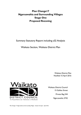 Plan Change17 Ngaruawahia and Surrounding Villages Stage One Proposed Rezoning