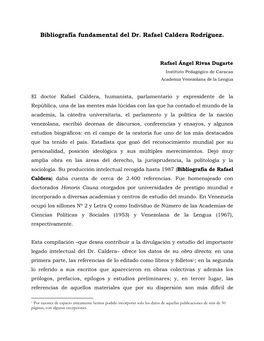 Bibliografía Fundamental Del Dr. Rafael Caldera Rodríguez