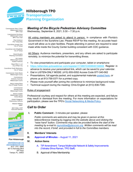 Meeting of the Bicycle Pedestrian Advisory Committee Call to Order