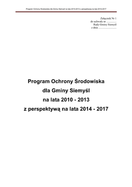 Program Ochrony Środowiska Dla Gminy Siemyśl Na Lata 2010