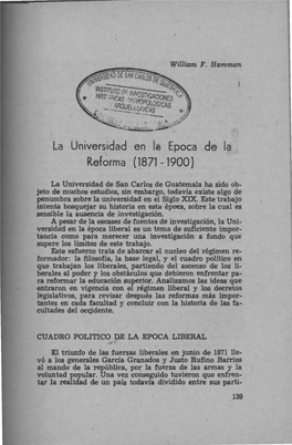 La Universidad En La Epoca De La Reforma (1871 - 1900)