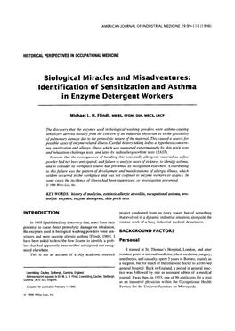 Biological Miracles and Misadventures: Identification of Sensitization and Asthma in Enzyme Detergent Workers