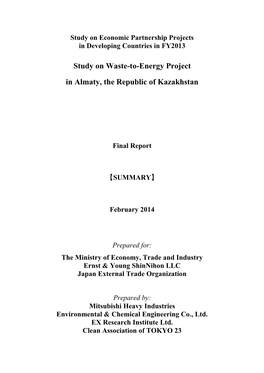 Study on Waste-To-Energy Project in Almaty, the Republic of Kazakhstan