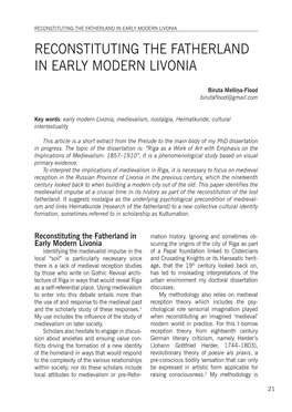 Reconstituting the Fatherland in Early Modern Livonia Reconstituting the Fatherland in Early Modern Livonia