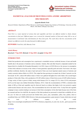 Elemental Analysis of Fruit Peels Using Atomic Absorption Spectroscopy