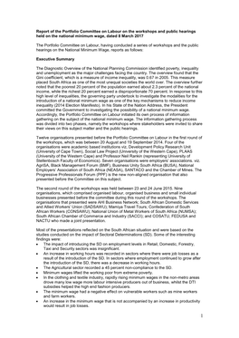 Report of the Portfolio Committee on Labour on the Workshops and Public Hearings Held on the National Minimum Wage, Dated 8 March 2017