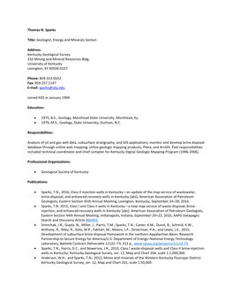 Thomas N. Sparks Title: Geologist, Energy and Minerals Section