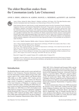 The Oldest Brazilian Snakes from the Cenomanian (Early Late Cretaceous)