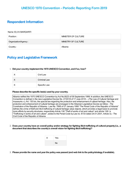 UNESCO 1970 Convention - Periodic Reporting Form 2019