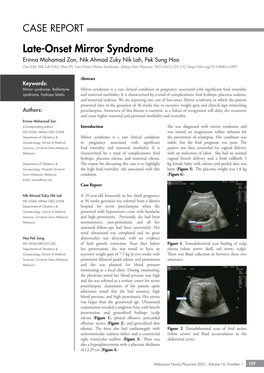 Late-Onset Mirror Syndrome Erinna Mohamad Zon, Nik Ahmad Zuky Nik Lah, Pek Sung Hoo Zon EM, Nik Lah NAZ, Hoo PS