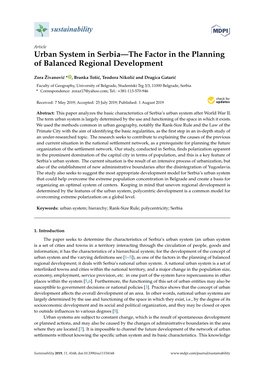 Urban System in Serbia—The Factor in the Planning of Balanced Regional Development