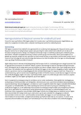 Høringsuttalelse Til Nasjonal Ramme for Vindkraft På Land