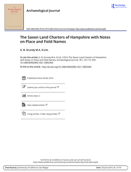 The Saxon Land Charters of Hampshire with Notes on Place and Field Names