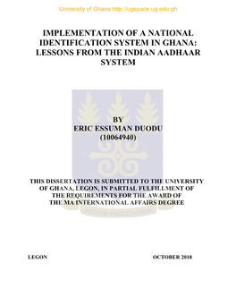 Implementation of a National Identification System in Ghana: Lessons from the Indian Aadhaar System