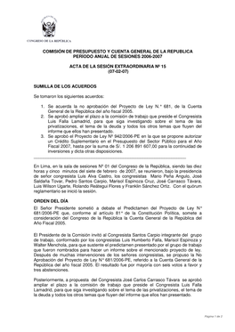 Comisión De Presupuesto Y Cuenta General De La Republica Período Anual De Sesiones 2006-2007