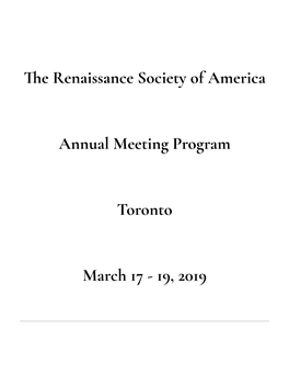 E Renaissance Society of America Annual Meeting Program Toronto