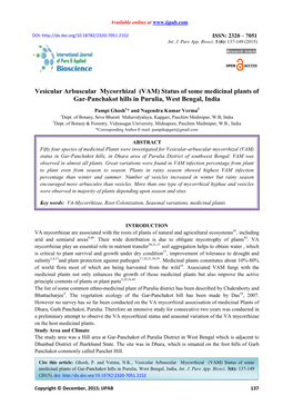 (VAM) Status of Some Medicinal Plants of Gar-Panchakot Hills in Purulia, West Bengal, India