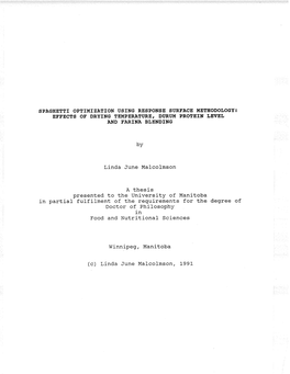 A Thesis Presented to the University of Manitoba Ín Partial Ful-Filment of the Requirements for the Degree of Doctor Of