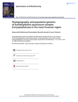 Phylogeography and Population Genetics of Acanthophyllum Squarrosum Complex (Caryophyllaceae) in the Irano-Turanian Region