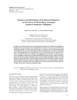 Richness and Distribution of Orchids (Orchidaceae) in the Forests of Mount Busa, Sarangani, Southern Mindanao, Philippines