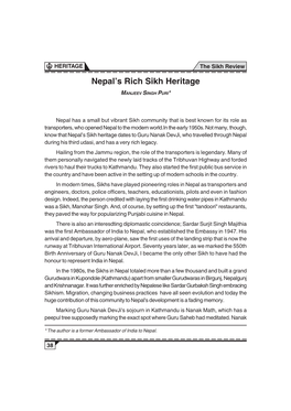 Nepal's Rich Sikh Heritage MANJEEV SINGH PURI