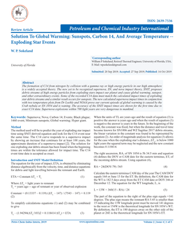 Petroleum and Chemical Industry International Solution to Global Warming: Sunspots, Carbon 14, and Average Temperature -- Exploding Star Events