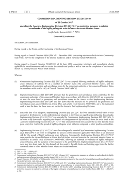 COMMISSION IMPLEMENTING DECISION (EU) 2017/1930 of 20 October 2017 Amending the Annex to Implementing Decision (EU) 2017/247 On