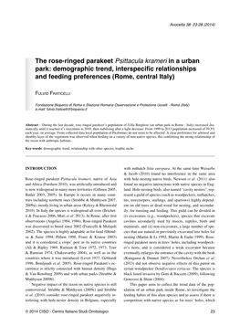 The Rose-Ringed Parakeet Psittacula Krameri in a Urban Park: Demographic Trend, Interspecific Relationships and Feeding Preferences (Rome, Central Italy)