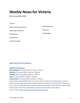 Weekly News for Victoria for January 28, 2020