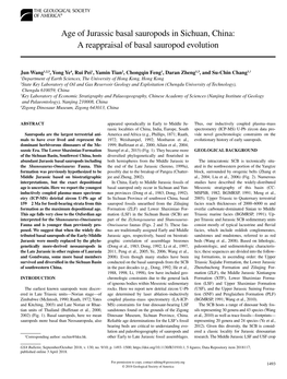 Age of Jurassic Basal Sauropods in Sichuan, China Age of Jurassic Basal Sauropods in Sichuan, China: a Reappraisal of Basal Sauropod Evolution